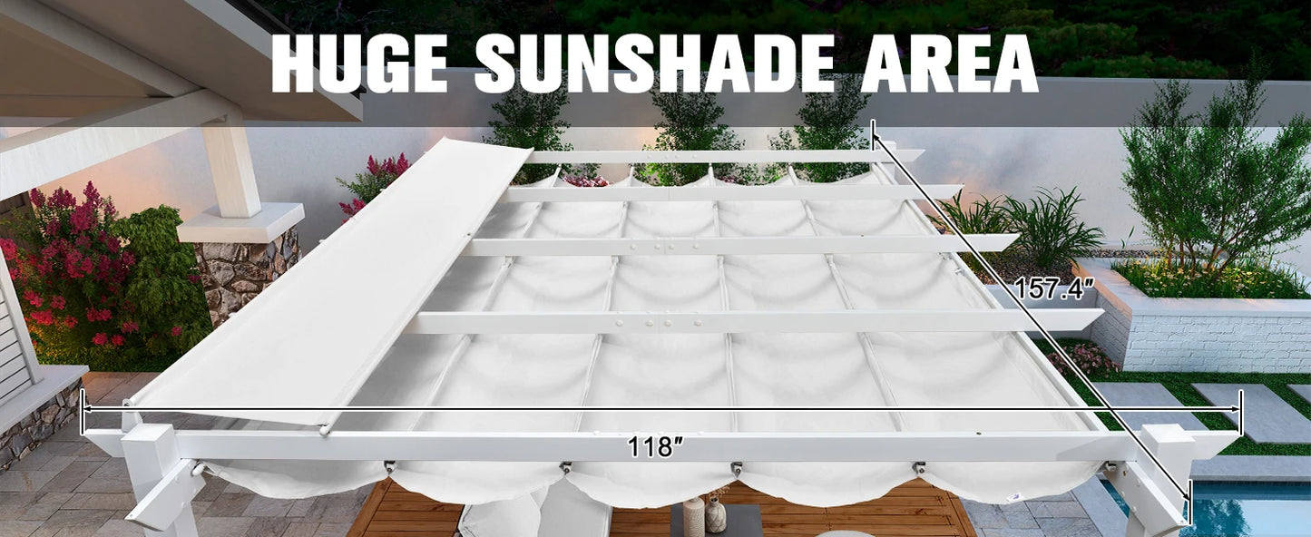 10' X 13' Outdoor Aluminum Heavy-Duty Retractable Pergola