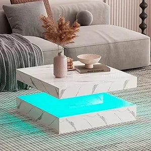 2-Tier LED Coffee Table with Storage