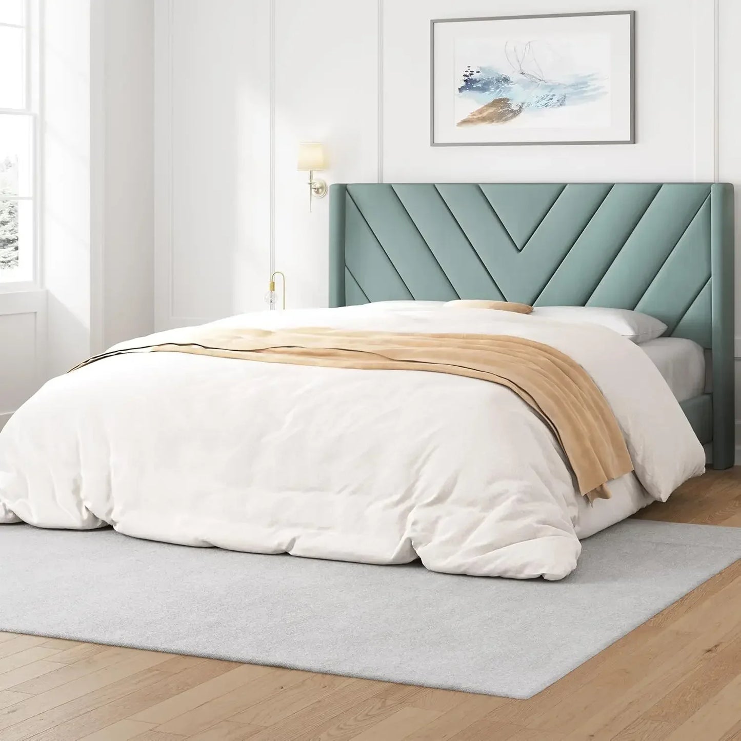 Bed Frame Upholstered Platform Bed with Tufted Headboard