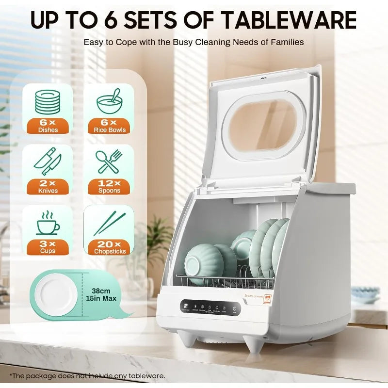 Portable 5 Wash Programs Countertop Dishwasher