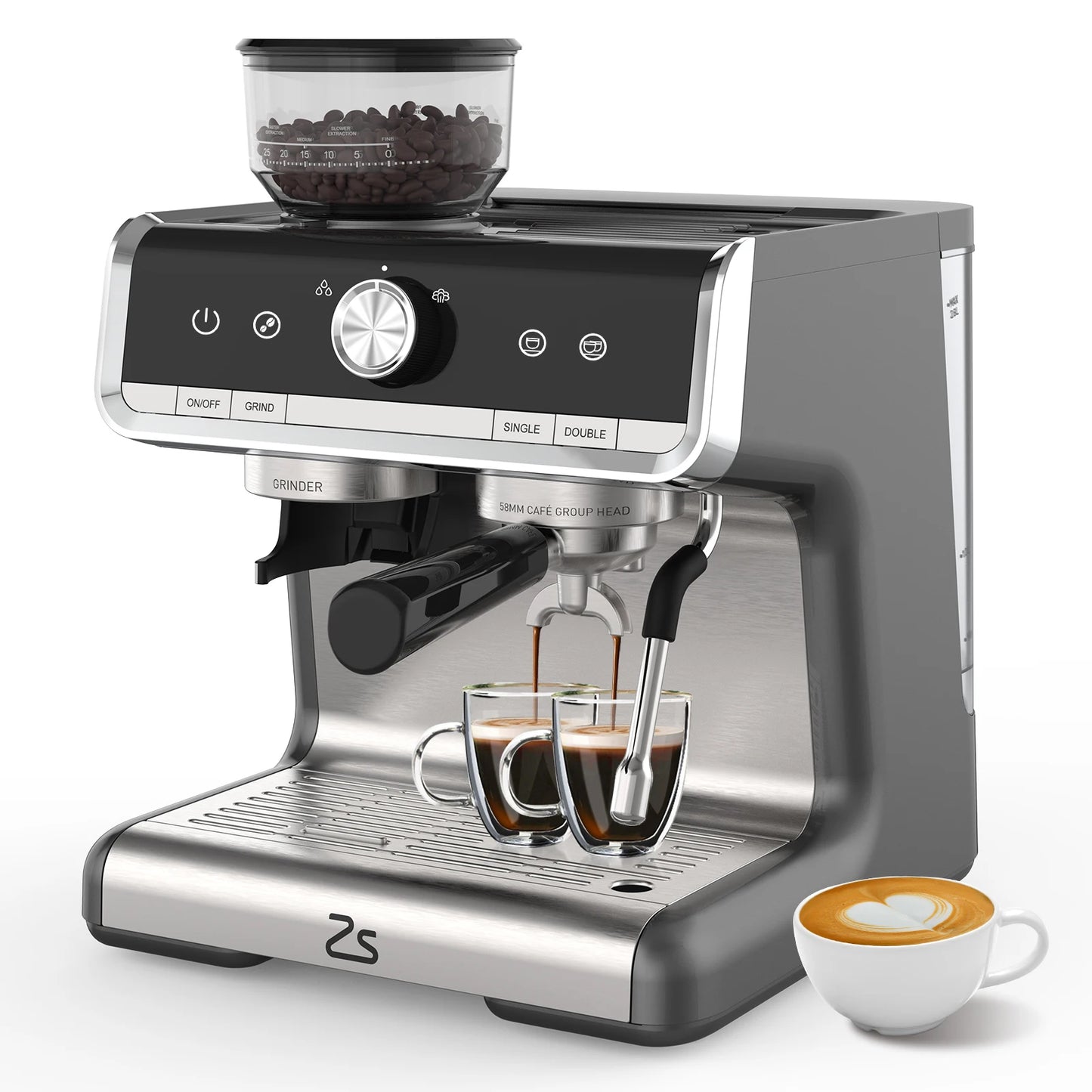 Espresso Machine with Grinder with Milk Frothier Steam Wand