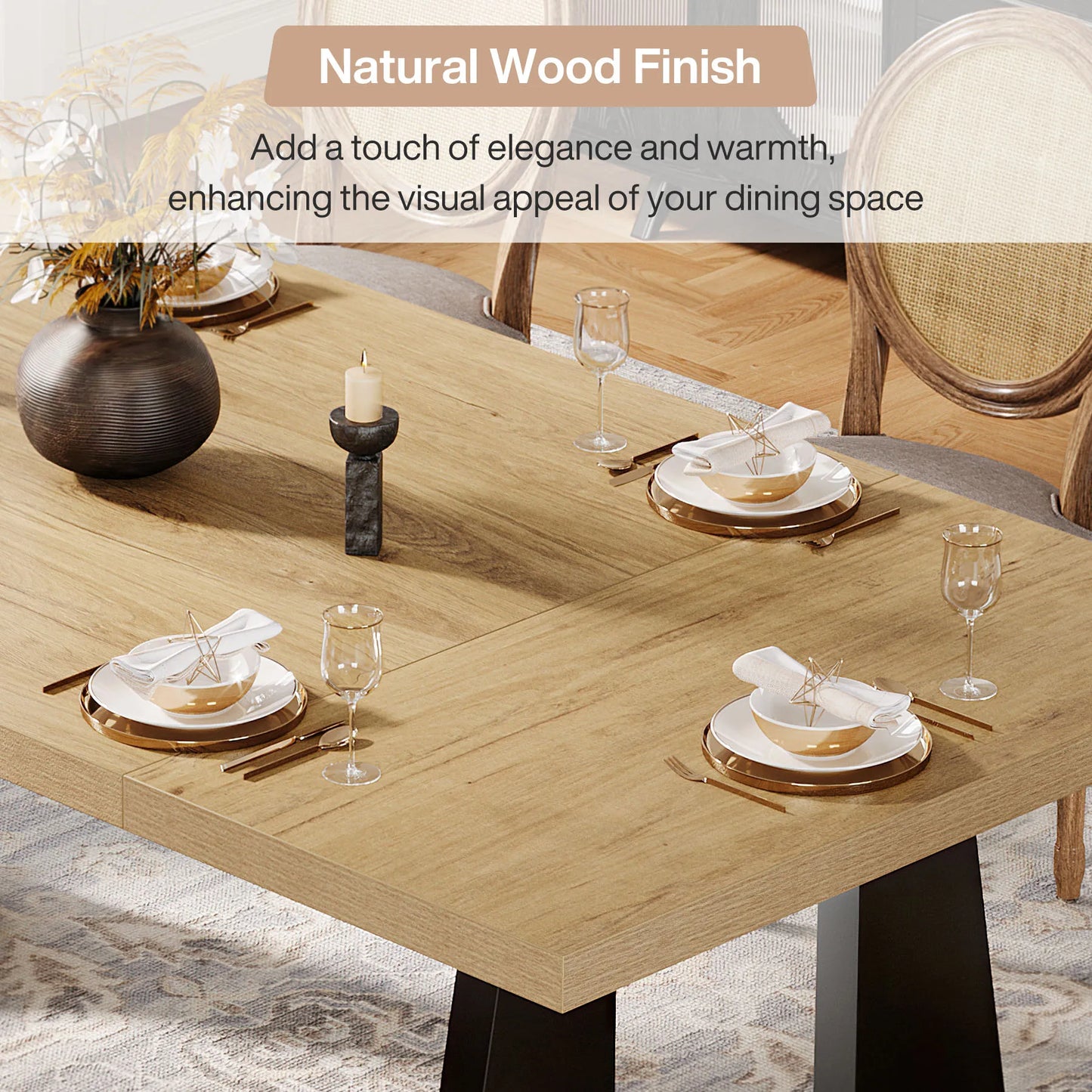 70.9-Inch Wood Rustic Rectangular Table with Black Wooden Legs