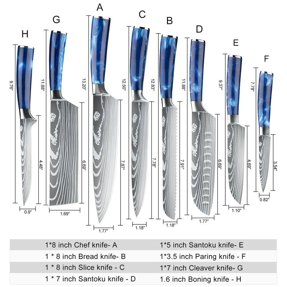 8pcs Kitchen Knife Damascus Stainless Steel Chef Knife