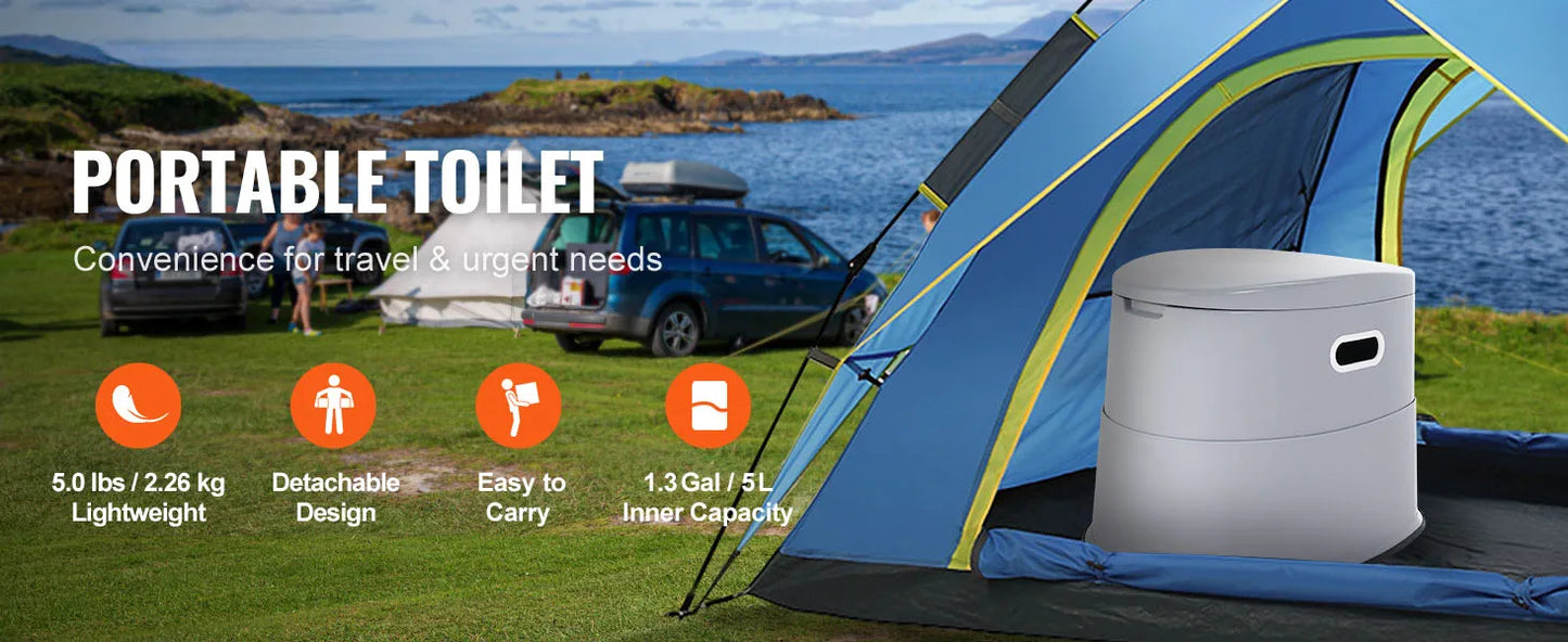 Portable Toilet for Camping with 1.3G Detachable Inner Bucket