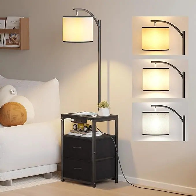 Floor Lamp with Table & 2 Drawers with 3 Color Temperature Led Bulb
