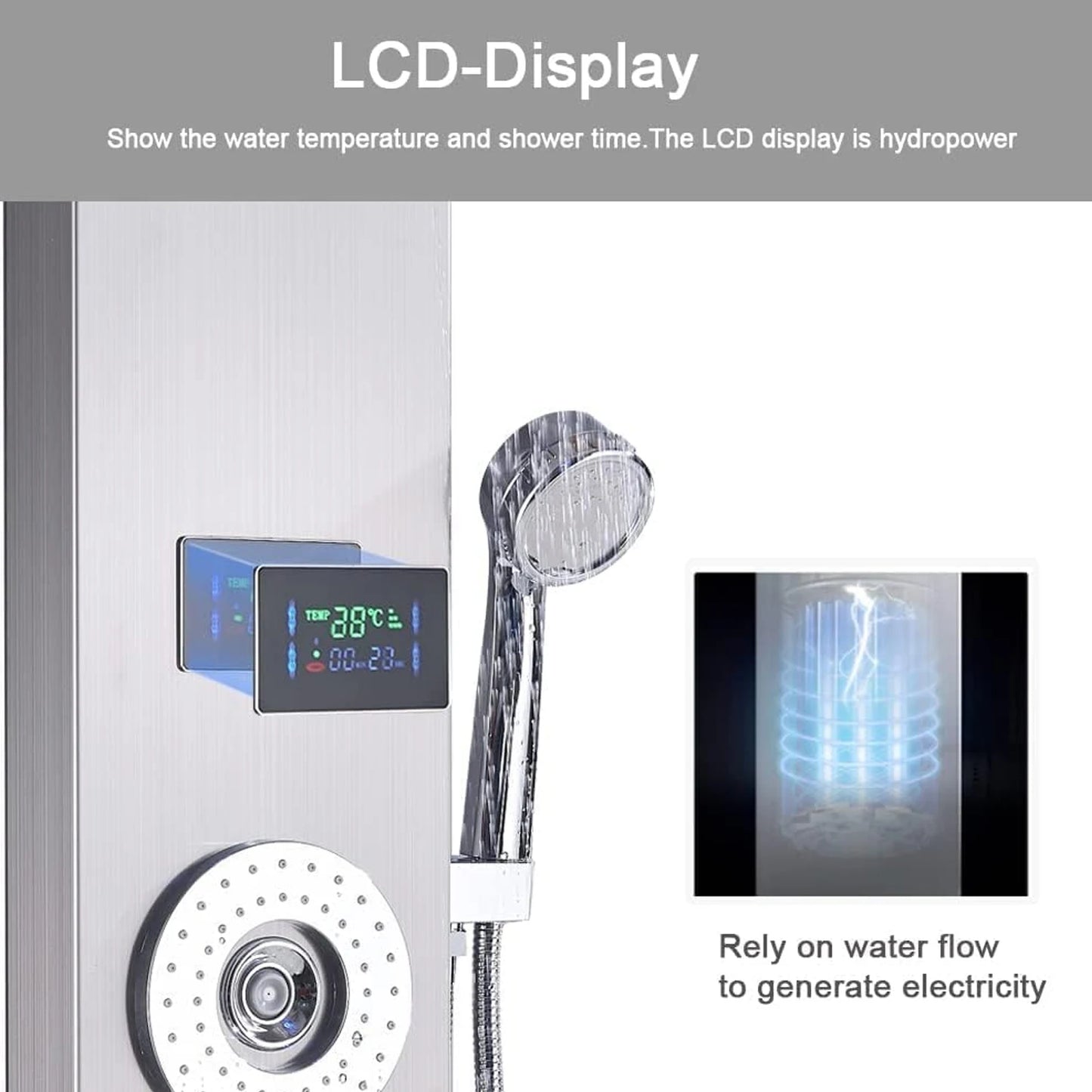Digital Display LED Shower Panel Waterfall Rain Shower Faucet Set