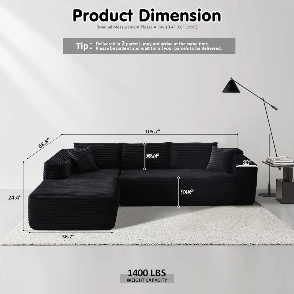 104" Cloud Sectional Couch with L-Shape Chaise and Deep Seating