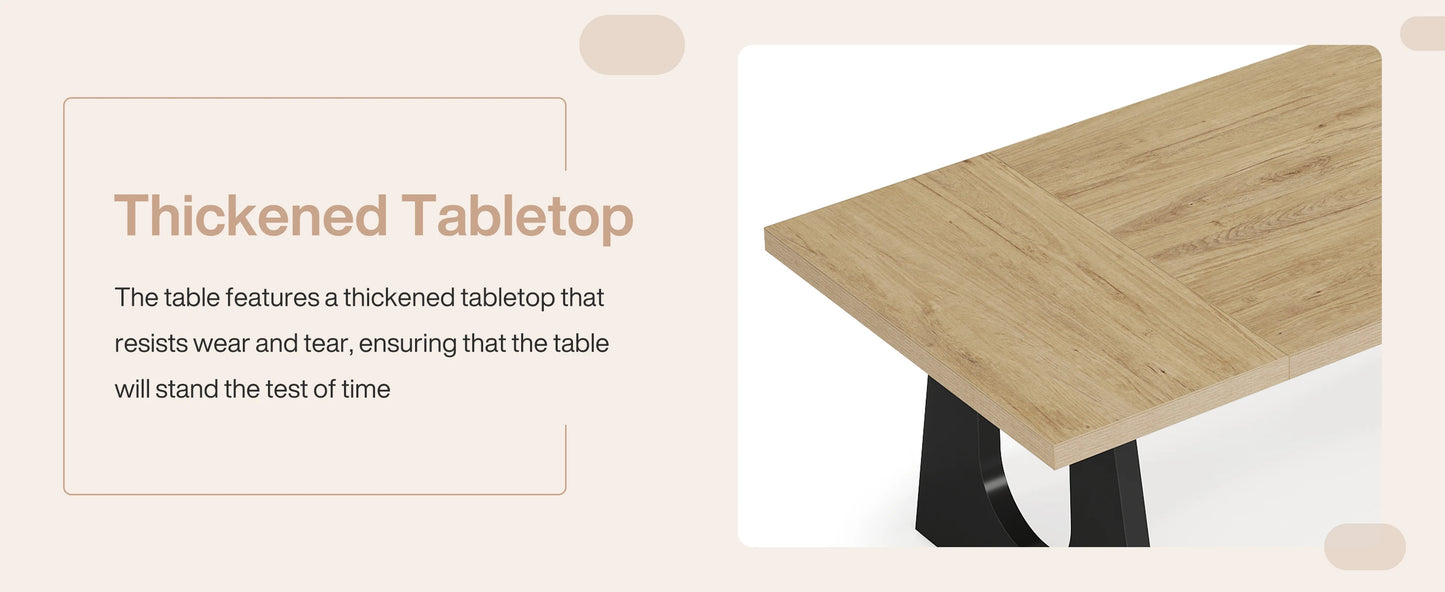 70.9-Inch Wood Rustic Rectangular Table with Black Wooden Legs