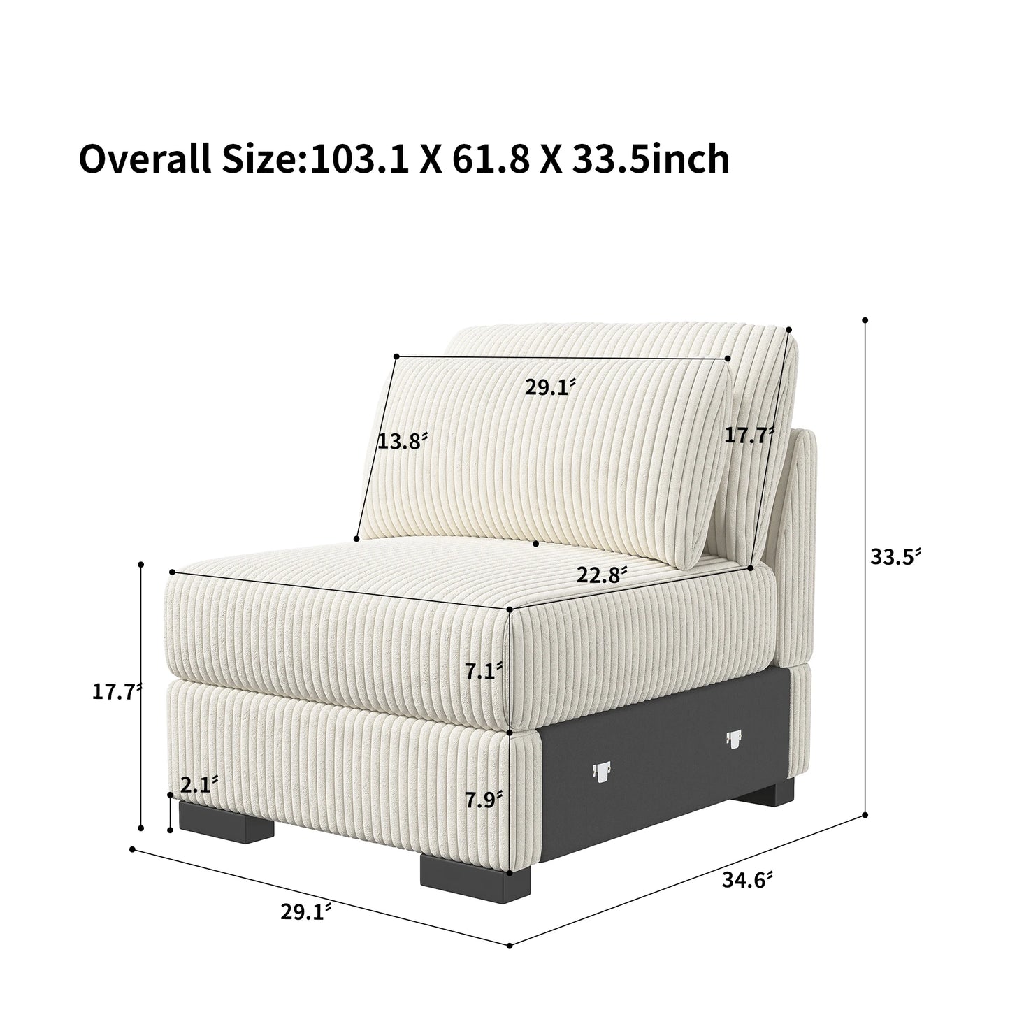 Upholstered Sofa Made of Corduroy Fabric with Removable Cushions