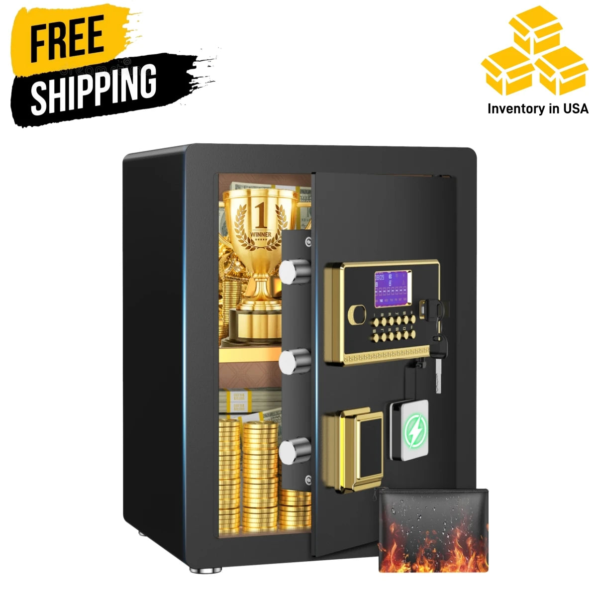 Digital Keypad Home Security Safe with Fireproof Waterproof Bag