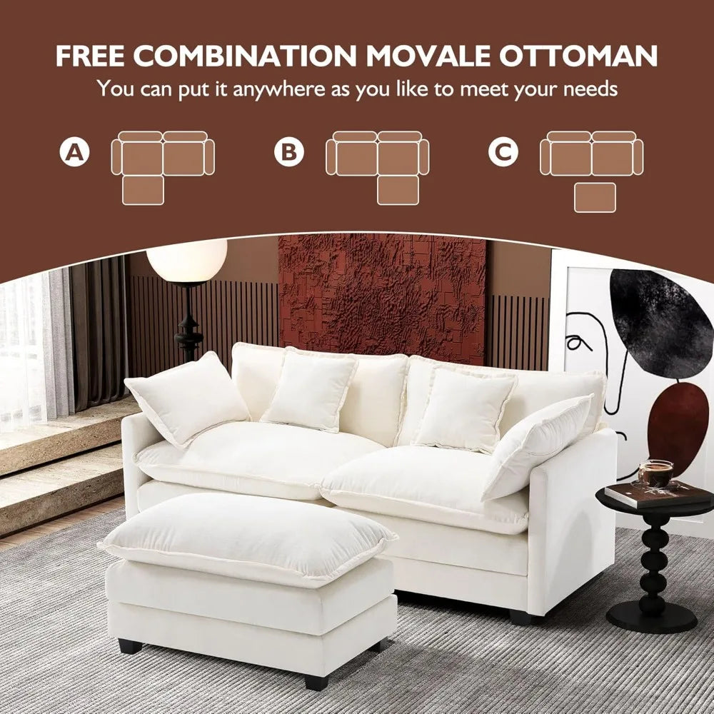 77" L Shaped Modern 3-seated Sofa Modular Sectional with Ottoman