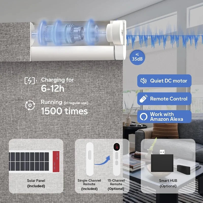 Blackout Smart Roller Blinds Solar Panel Include Electric Cordle