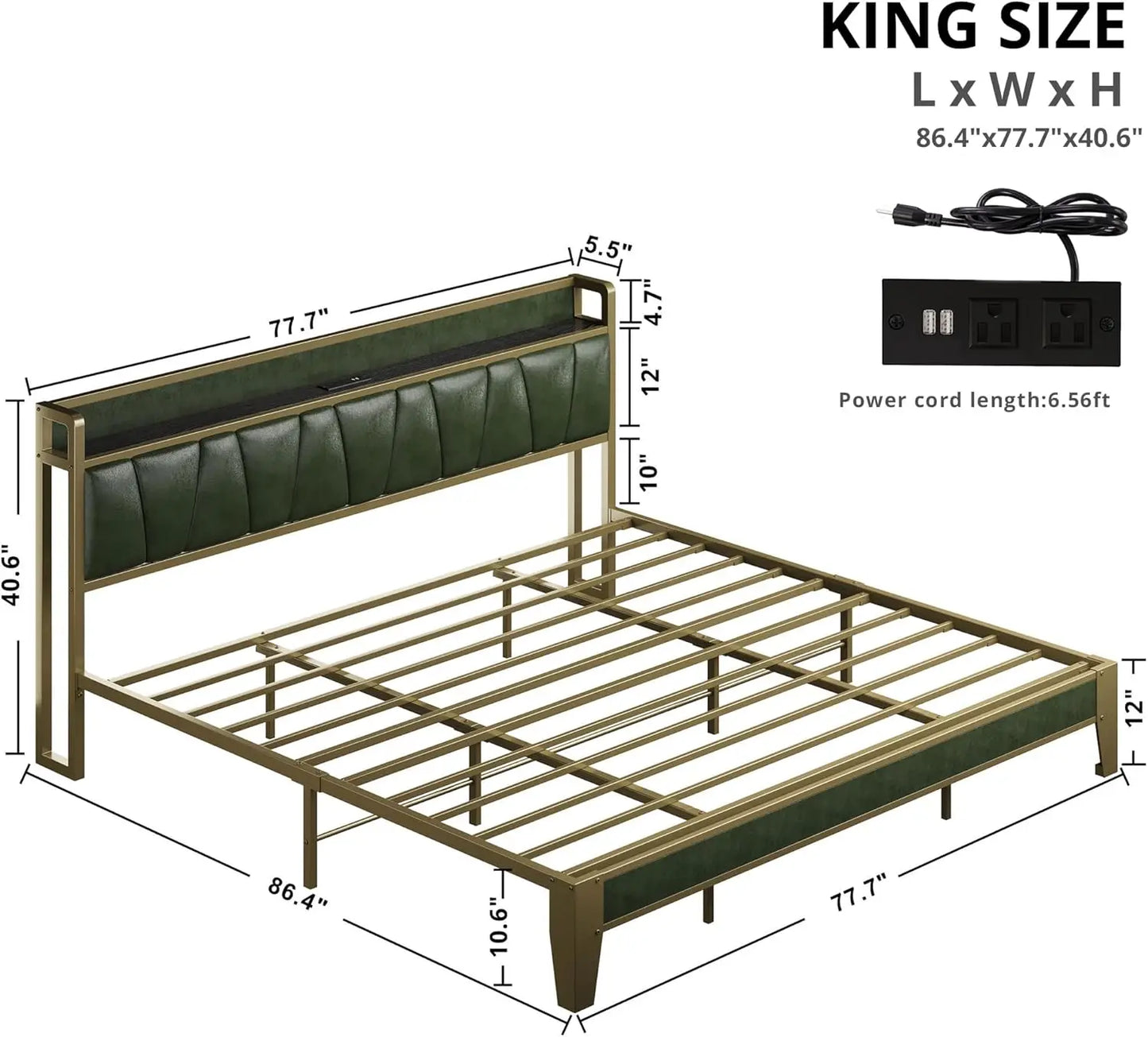 Twin XL/Full/King/California King Bed Frame with Charging Station.