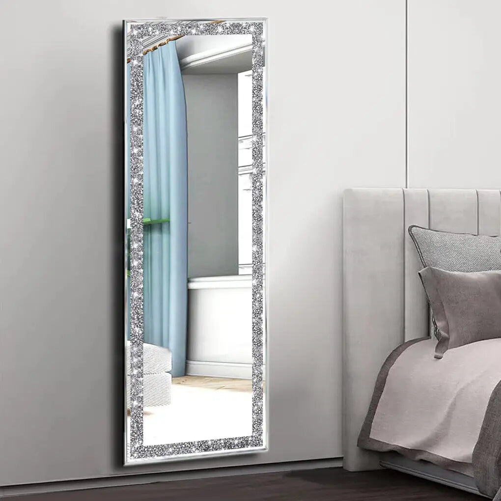 Large Silver Sparkly Crystal Rhinestone Diamond Frameless Vanity Mirrors