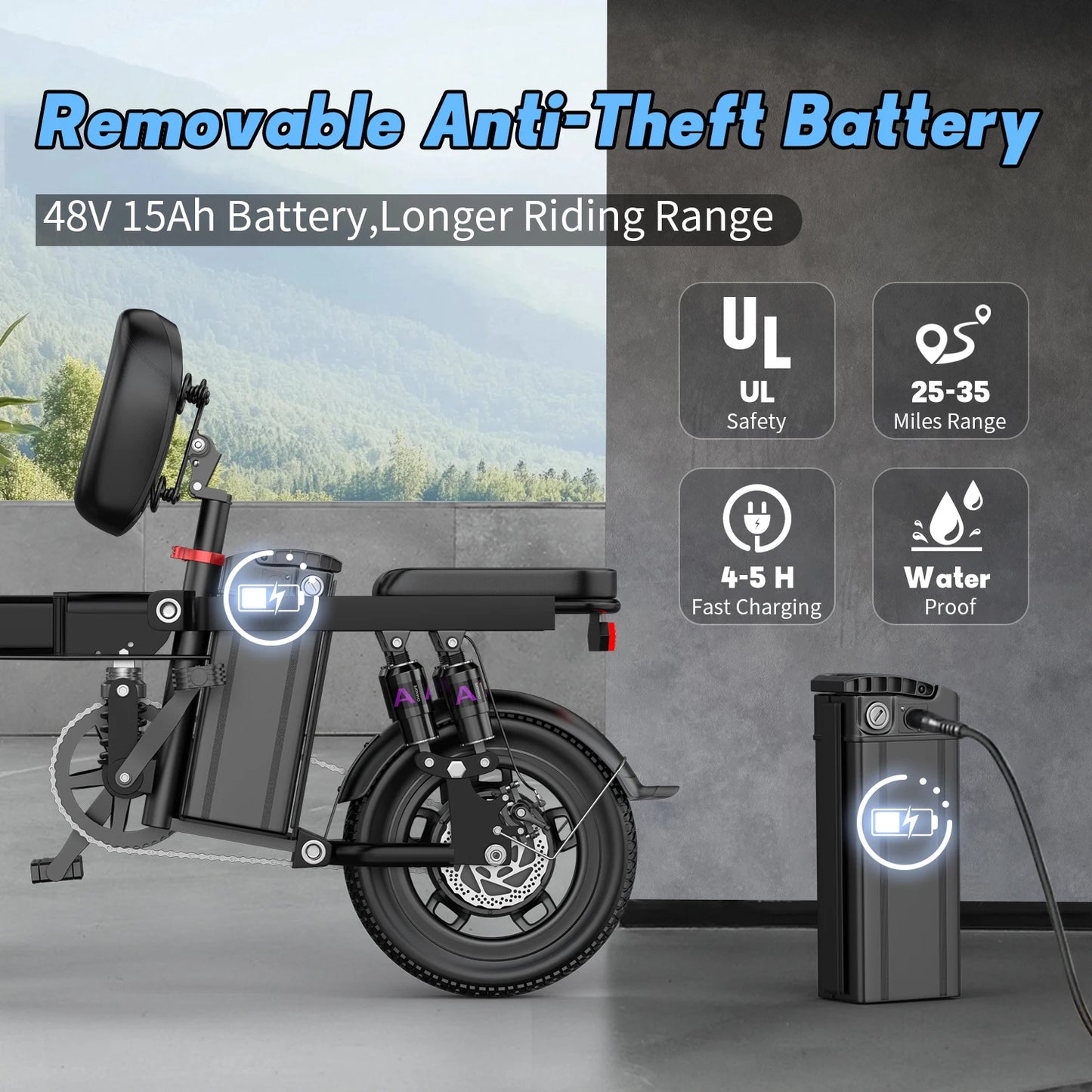 Folding Electric Bike for Adults Teens, 750W Peak Motor