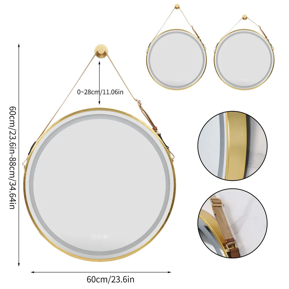 Bathroom Dimmable Fogless Mirror with Detachable Rope