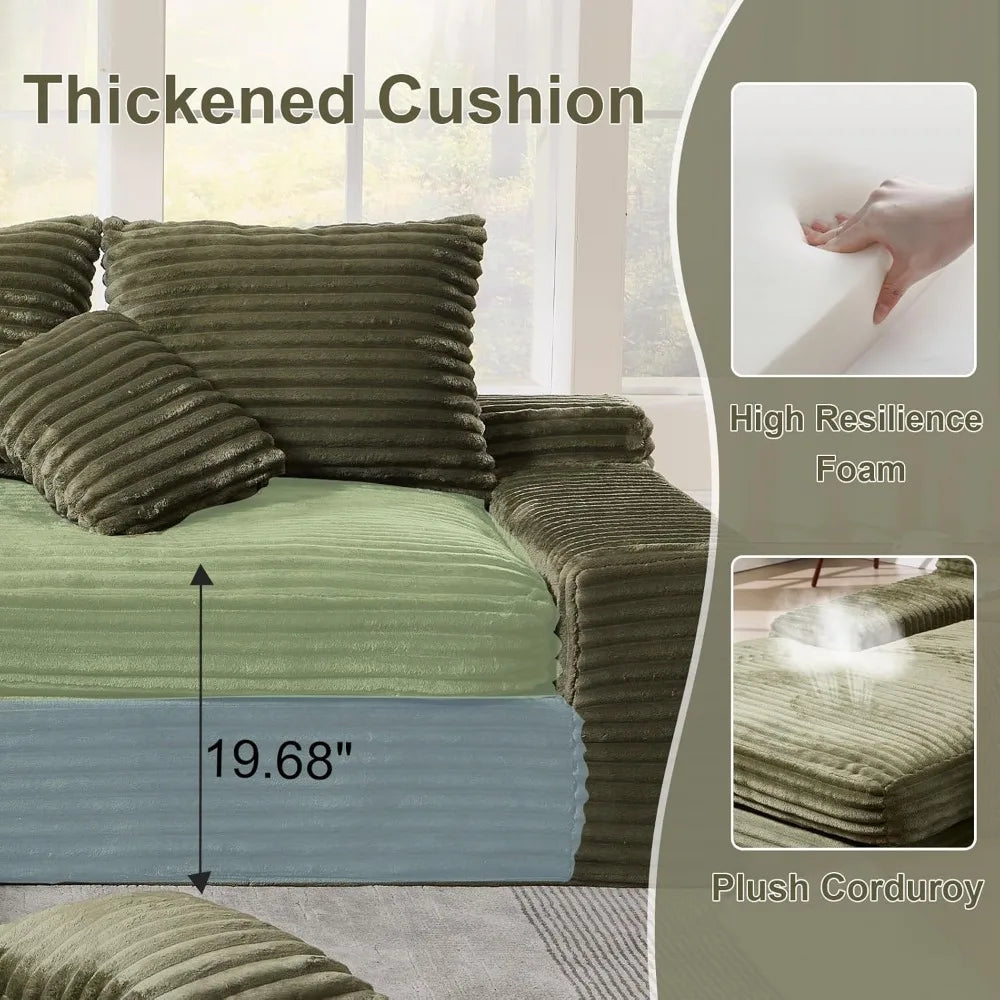 99" Corduroy Oversized Memory Foam L Shape Sofa