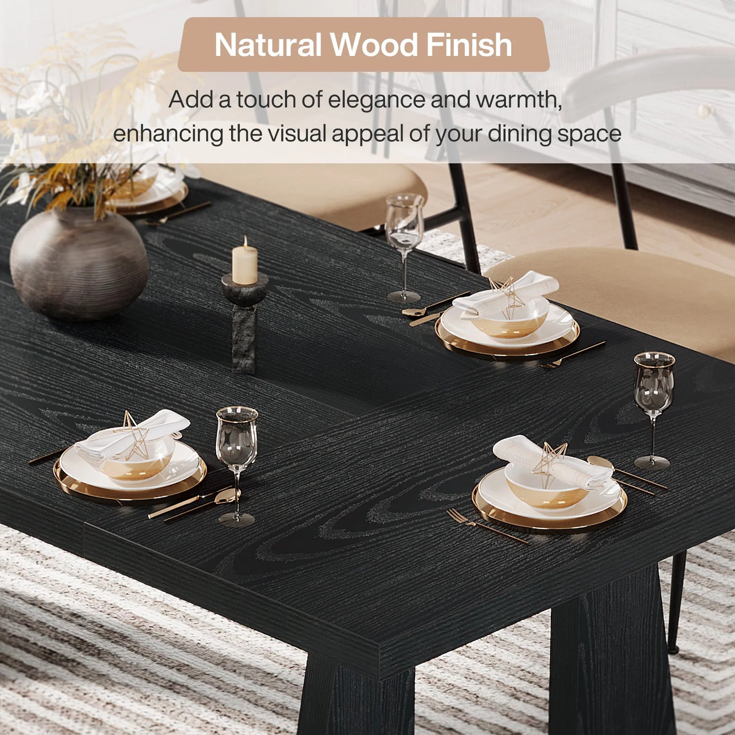 70.9-Inch Wood Rustic Rectangular Table with Black Wooden Legs