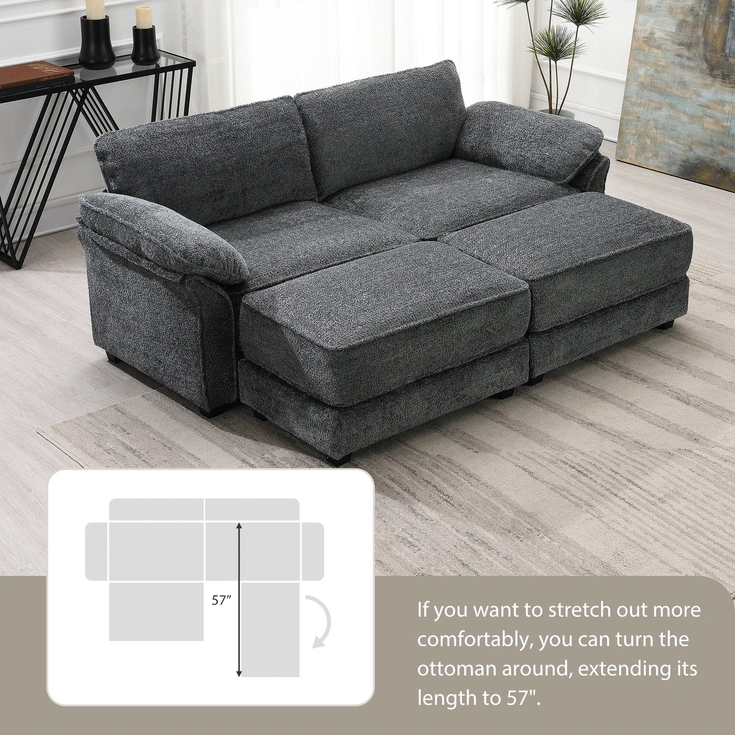 4 Seat Upholstered Sleeper Corner Couch bed set
