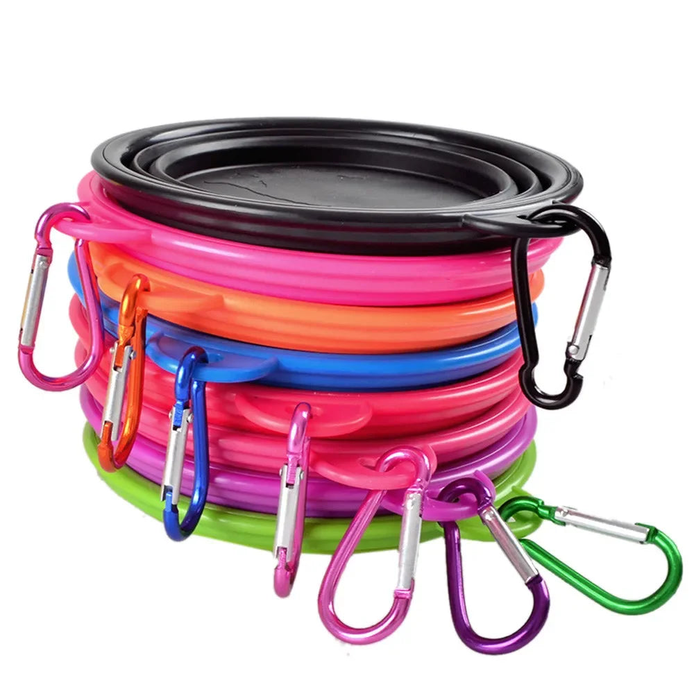 Portable Folding Pet Bowl Dishes with Carabiner Pet Supplies