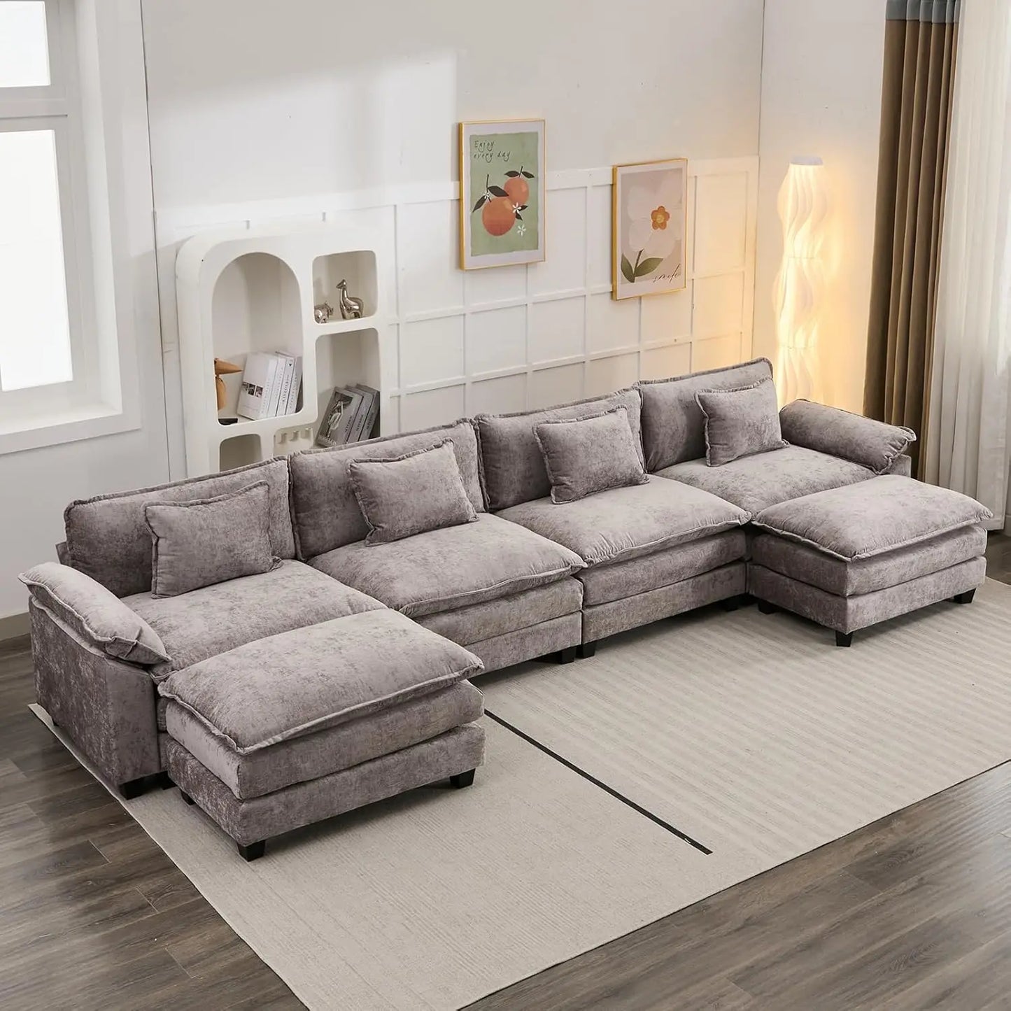 Chenille Sofa Sleeper Deep Seat Sofa with Throw Pillows