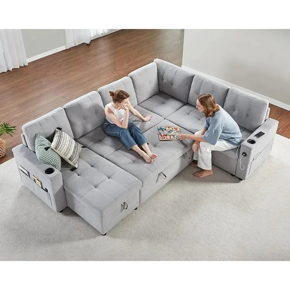 110 Inch Pull Out Sleeper Sofa, with 2 USB Charge Ports