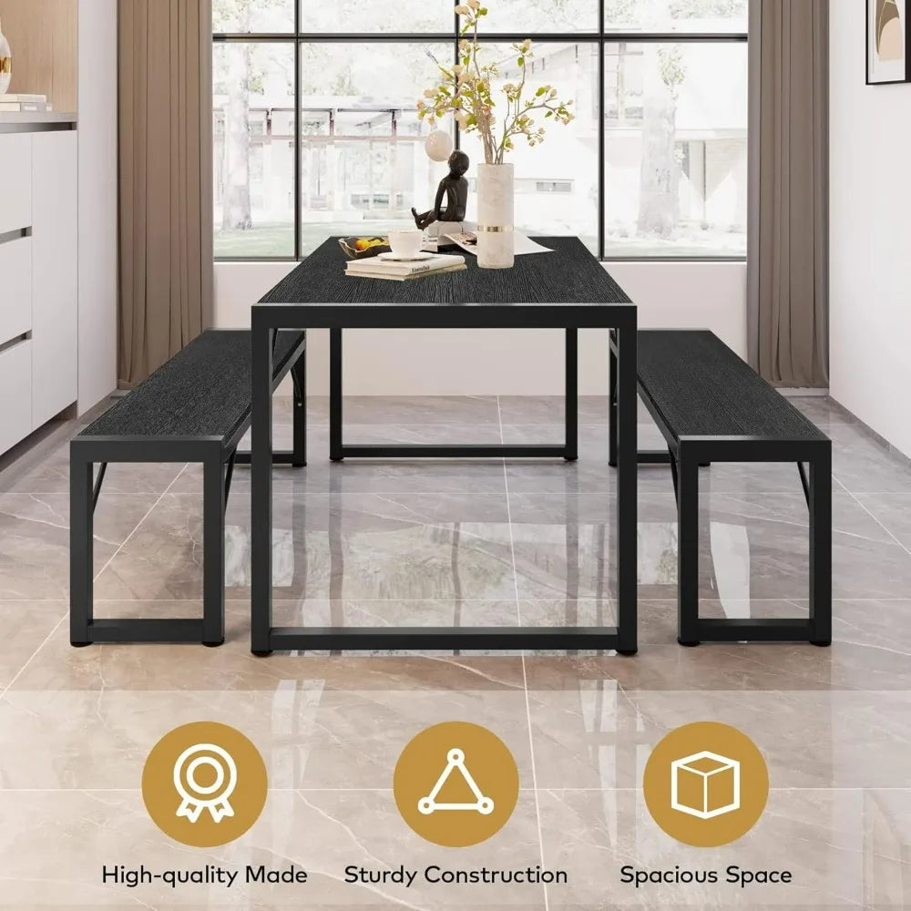 Dining Table Set for 4 with 2 Benches