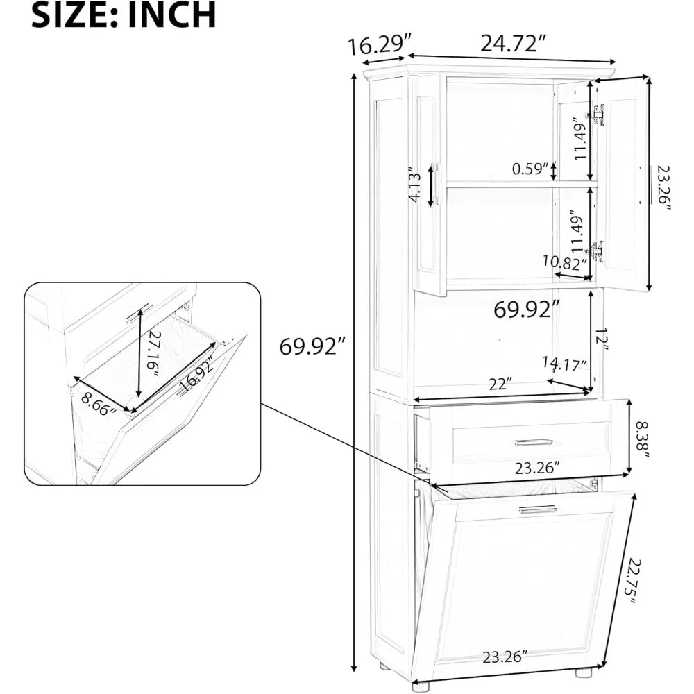 Laundry Cabinet with Tilt Out Laundry Hamper and Drawers