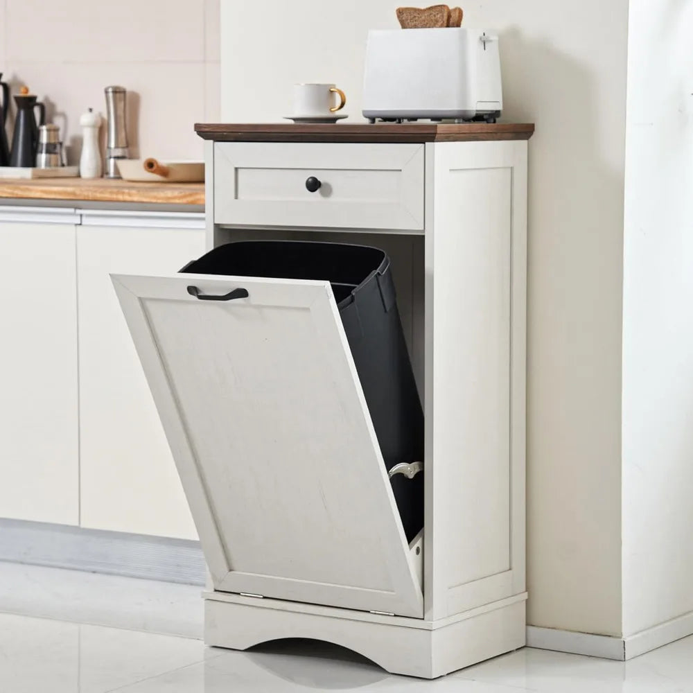 13 Gallons Tilt Out Trash Cabinet with Hideaway Drawer