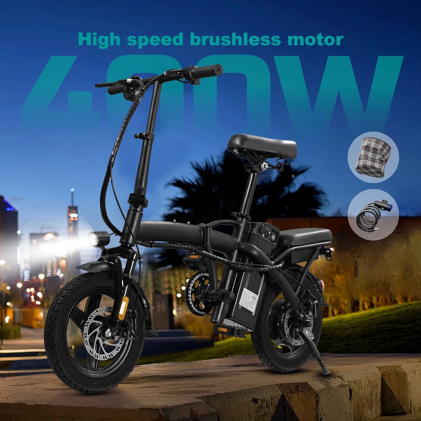400W dual disc brake adult foldable electric bicycle 22-mile range 20MPH