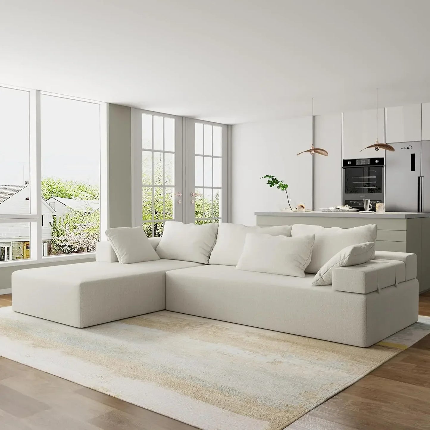 Modern L-Shape Sectional Upholstery Sofa with Comfy Deep Seating
