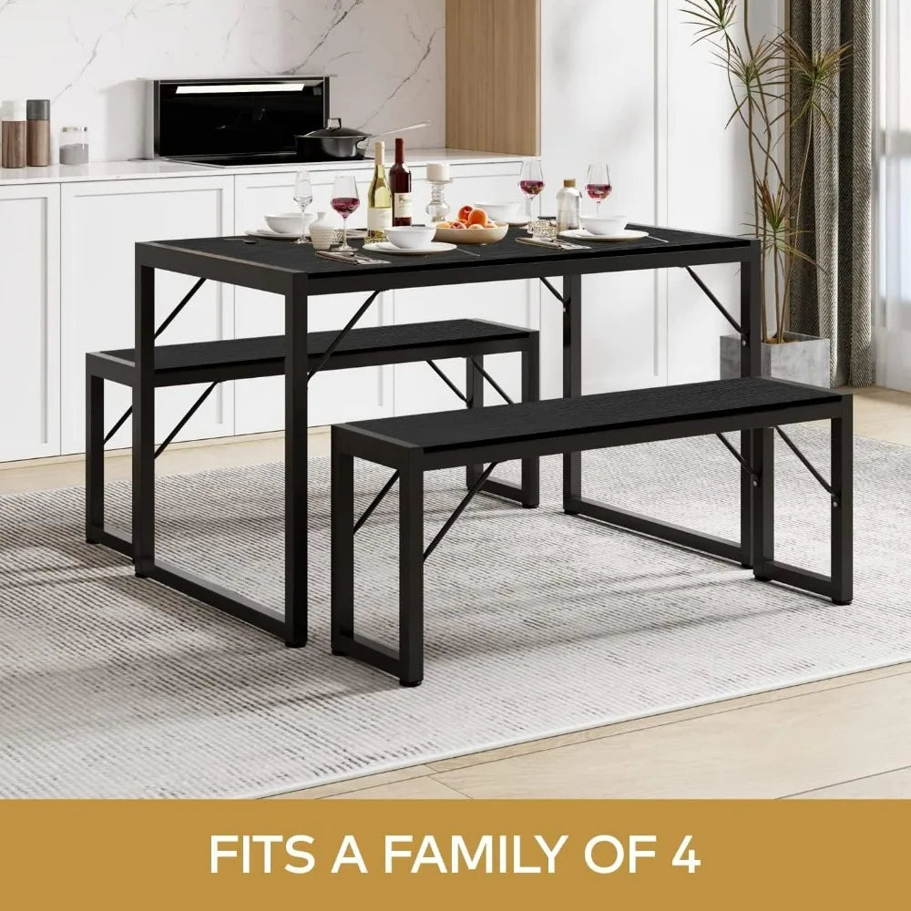 Dining Table Set for 4 with 2 Benches