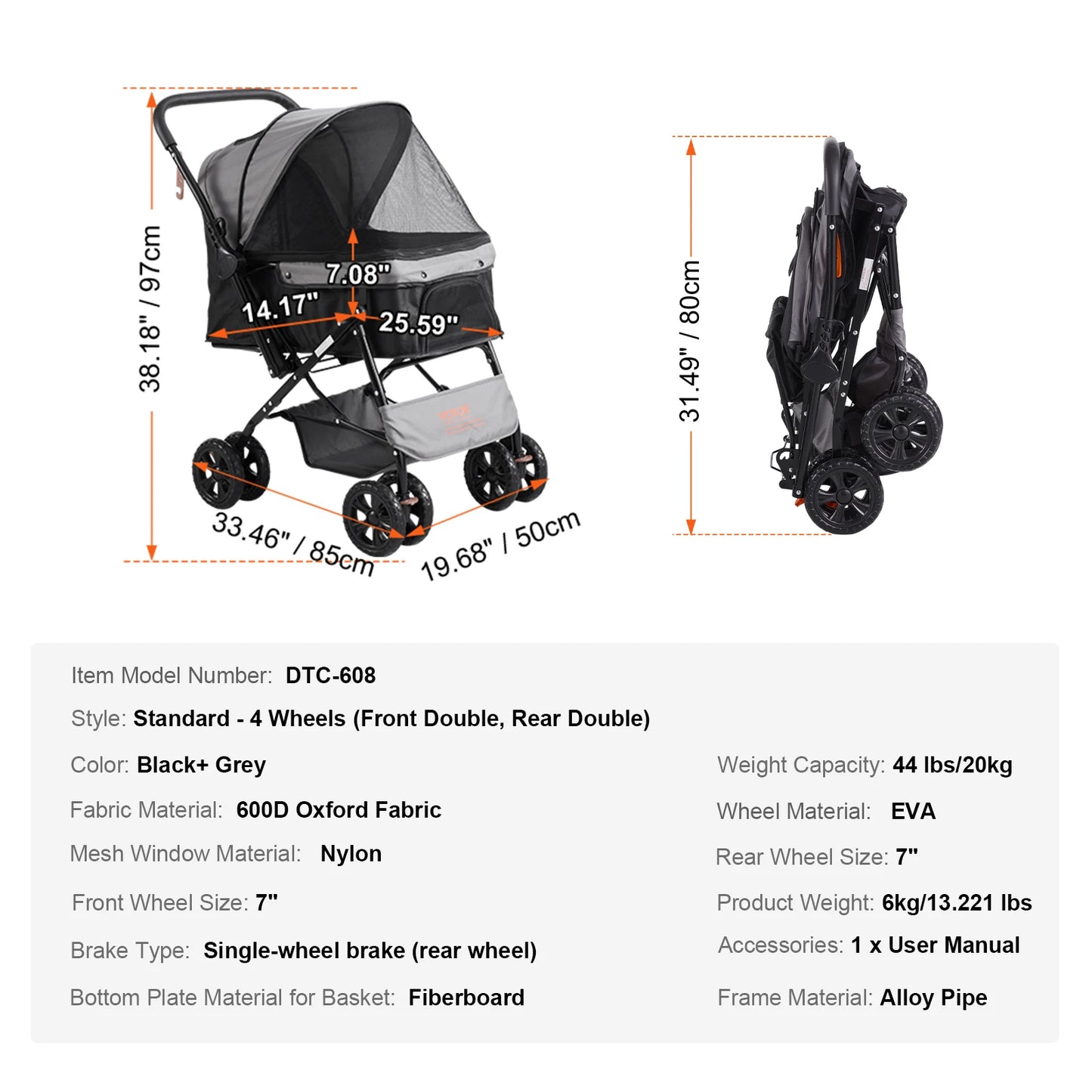 Pet Stroller Carrier Dog or Cat Strollers Lightweight Travel