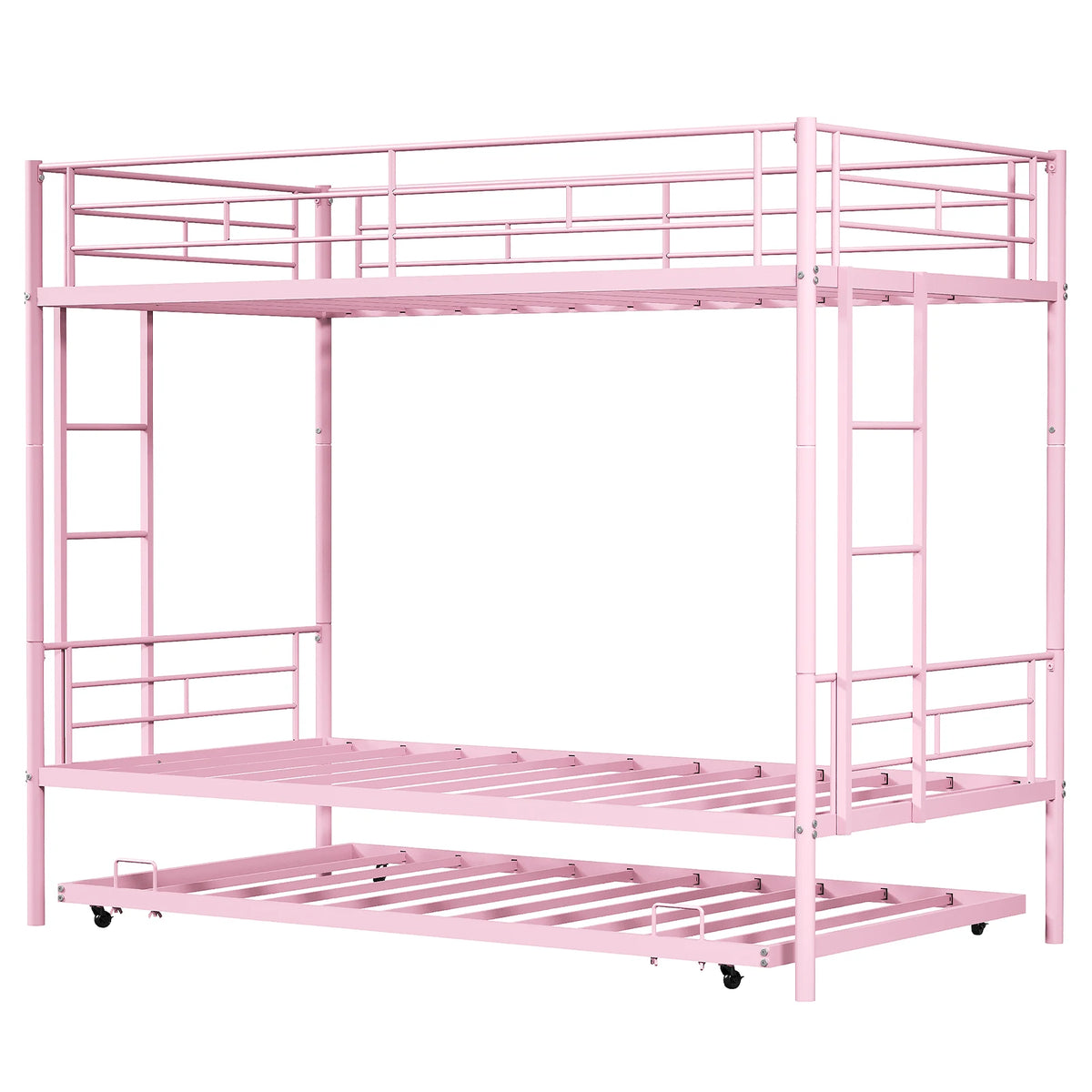 Twin Bunk Bed Frame with Ladder, Safety Rails