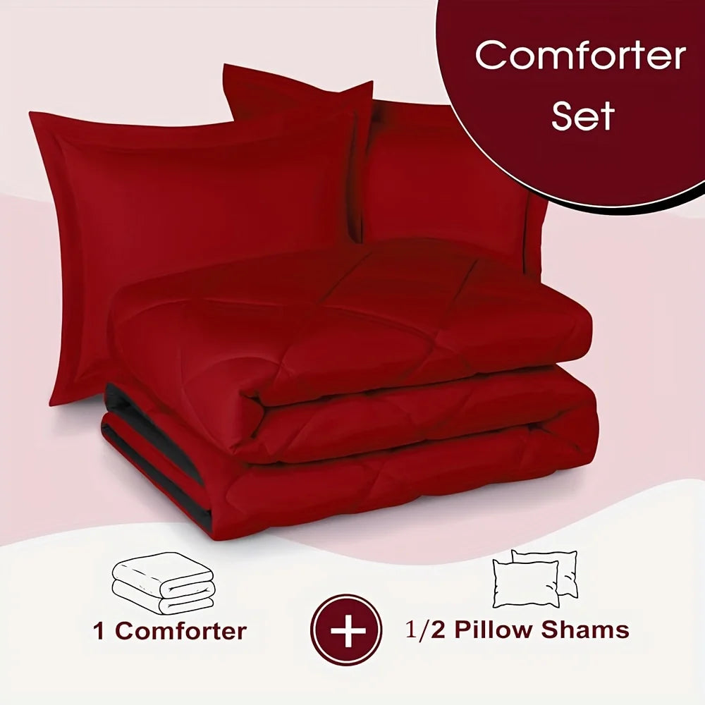 2/3pcs Comforter Set Reversible Duvet Set For All Seasons Down Alternative Bedding Comforter With Tabs And 1/2 Pillow Shams