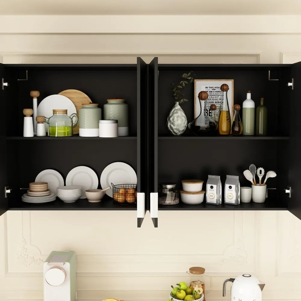Wall-Mounted Pantry Cabinet Set with Doors & Countertop