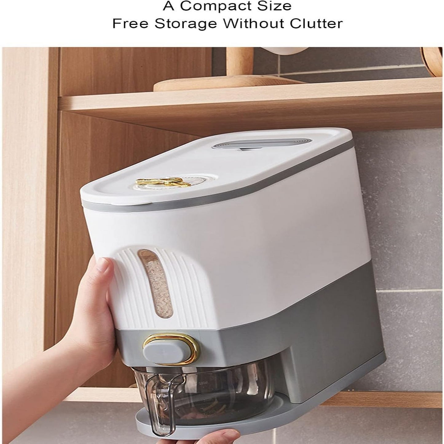 Gray L 10L Rice Dispenser & Grain Container with Lid - Household Cereal Bucket for Kitchen Organization, Ideal for Rice, Beans,
