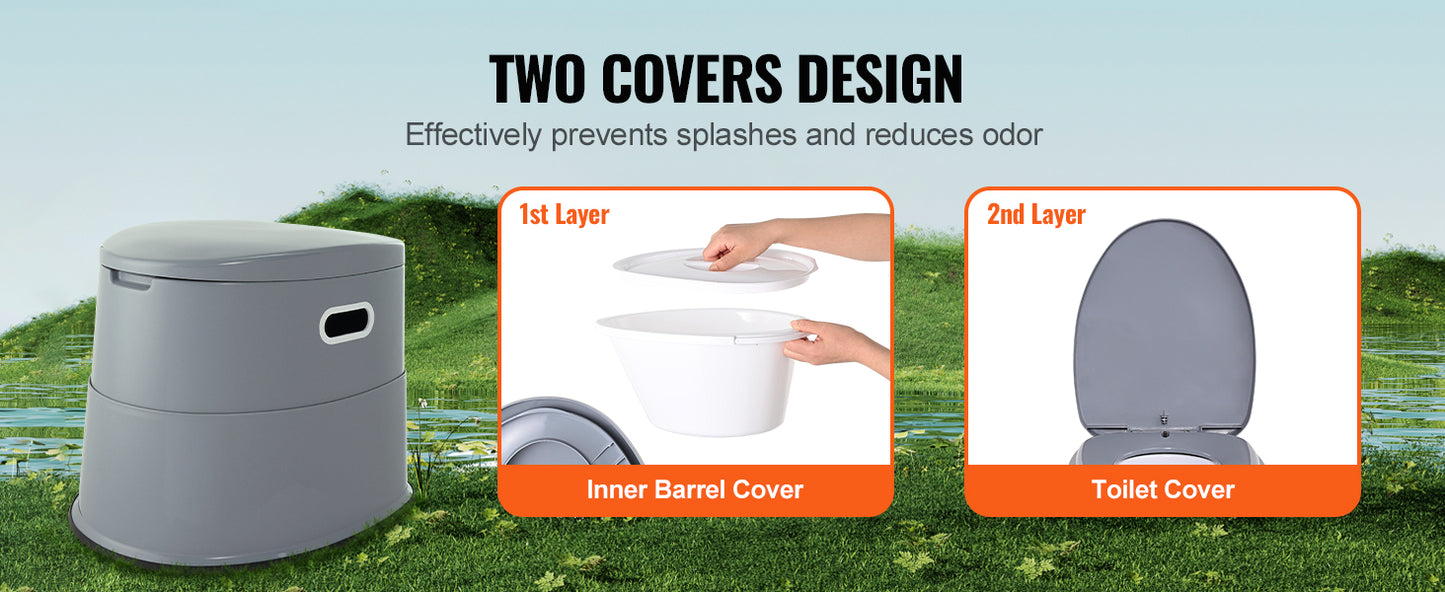 Portable Toilet for Camping with 1.3G Detachable Inner Bucket
