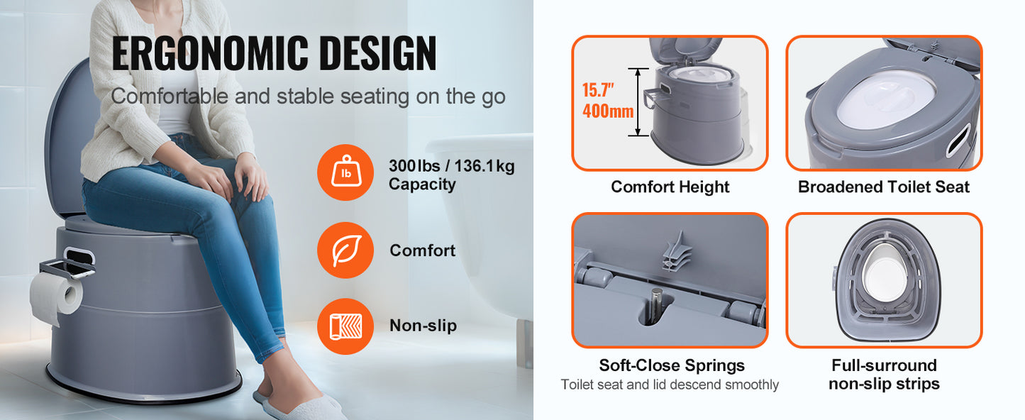 Portable Toilet for Camping with 1.3G Detachable Inner Bucket