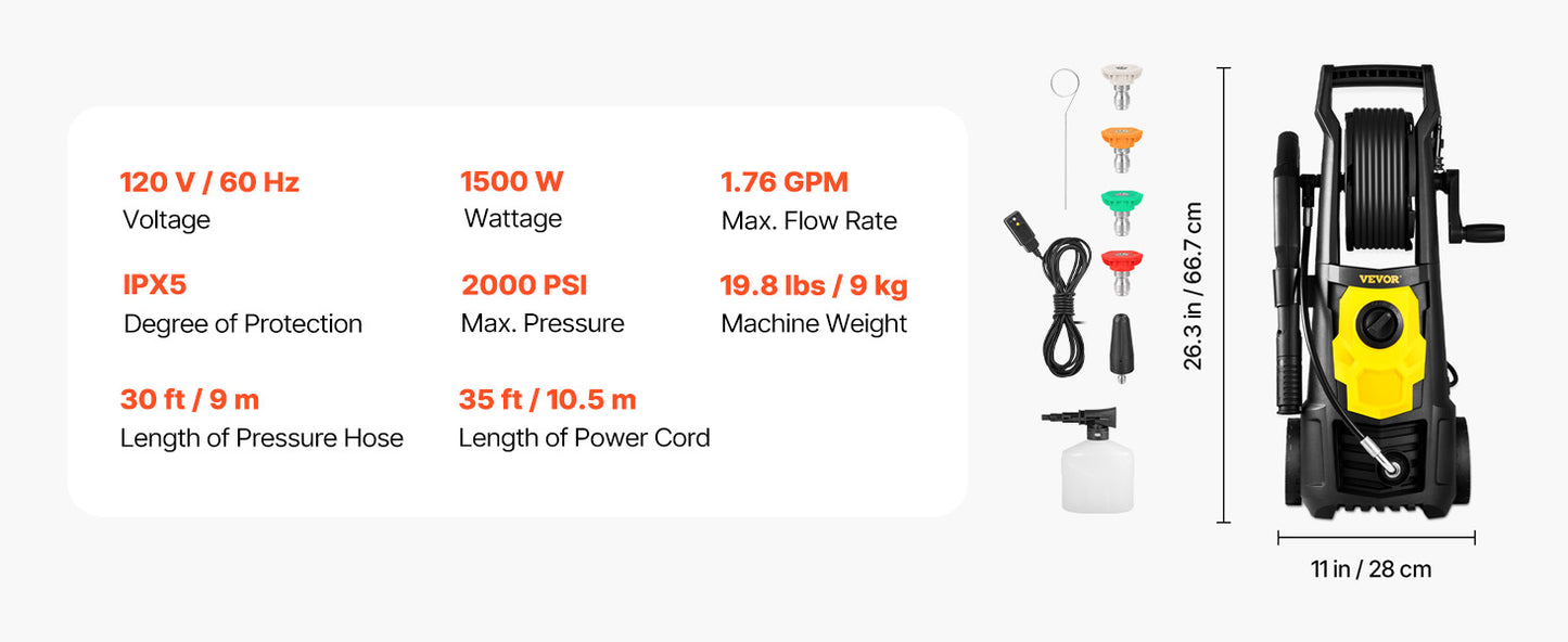 Electric Pressure Washer Power with Quick Connect Nozzles
