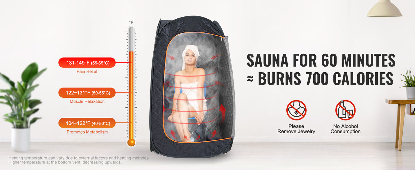 1200-Watt Compact Portable Steam Sauna Tent with Remote Control