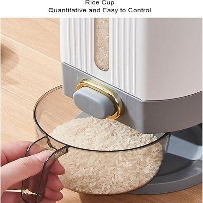 Gray L 10L Rice Dispenser & Grain Container with Lid - Household Cereal Bucket for Kitchen Organization, Ideal for Rice, Beans,