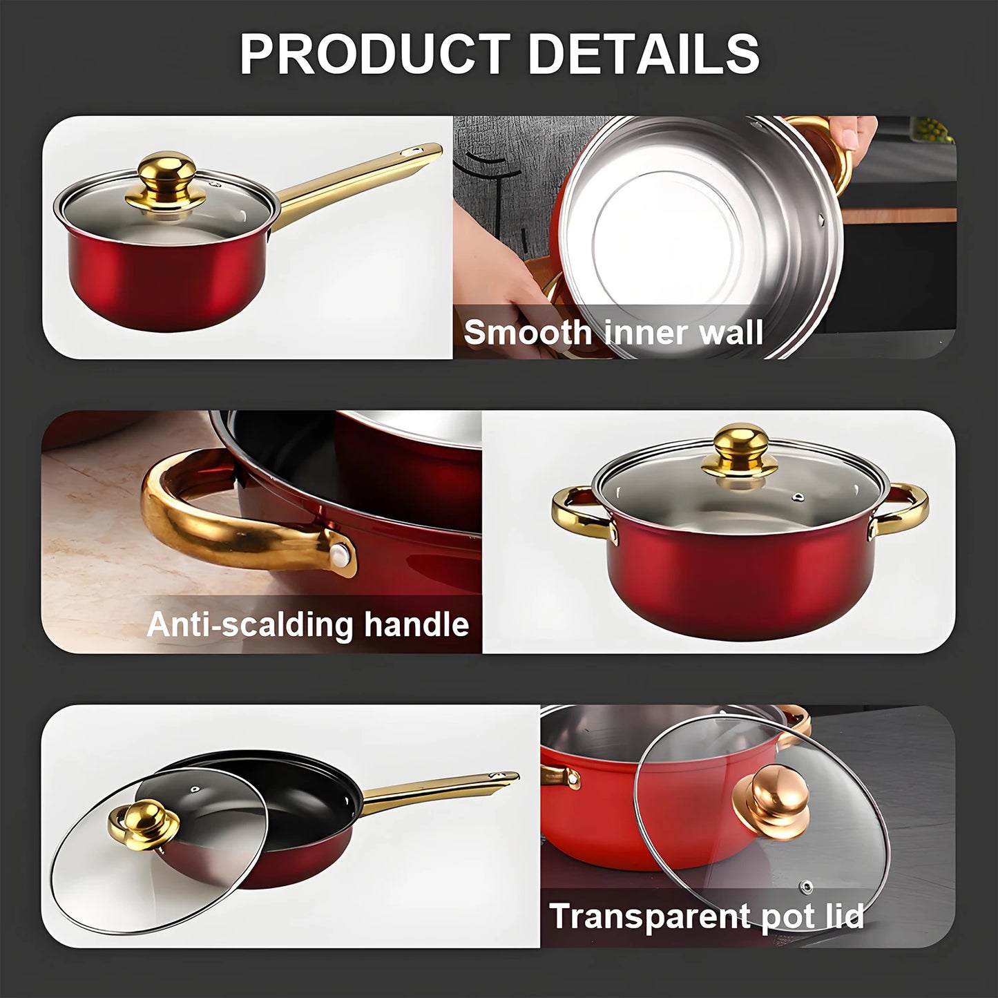 12-Piece, Stainless Steel, Non-Stick, Kitchen Cookware