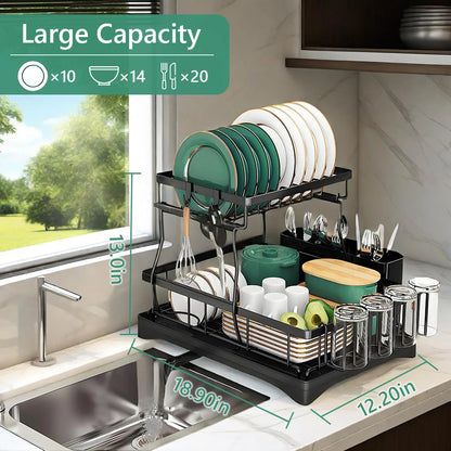 Home Kitchen 2-Tier Stainless Steel Foldable Dish Racks