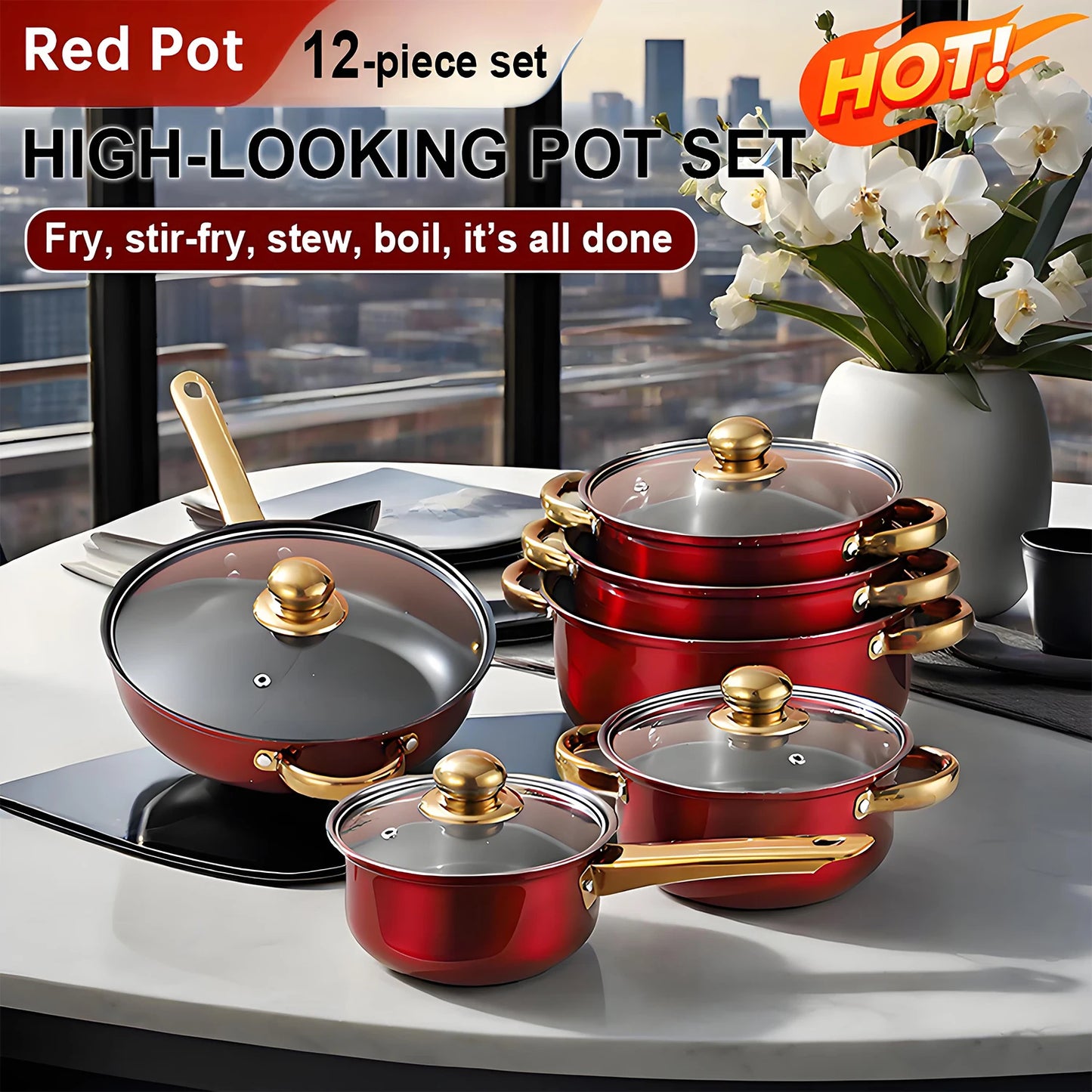 12-Piece, Stainless Steel, Non-Stick, Kitchen Cookware