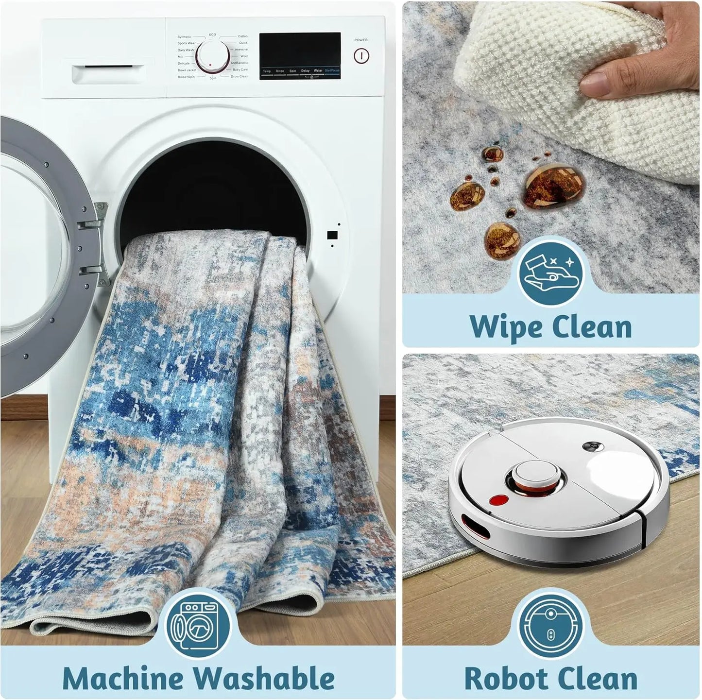 Living Room Area Rugs Machine Washable Non-Slip Carpet.