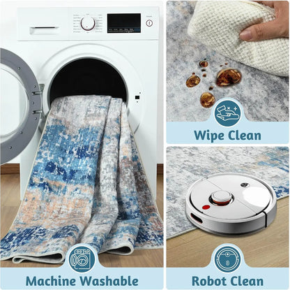 Living Room Area Rugs Machine Washable Non-Slip Carpet.