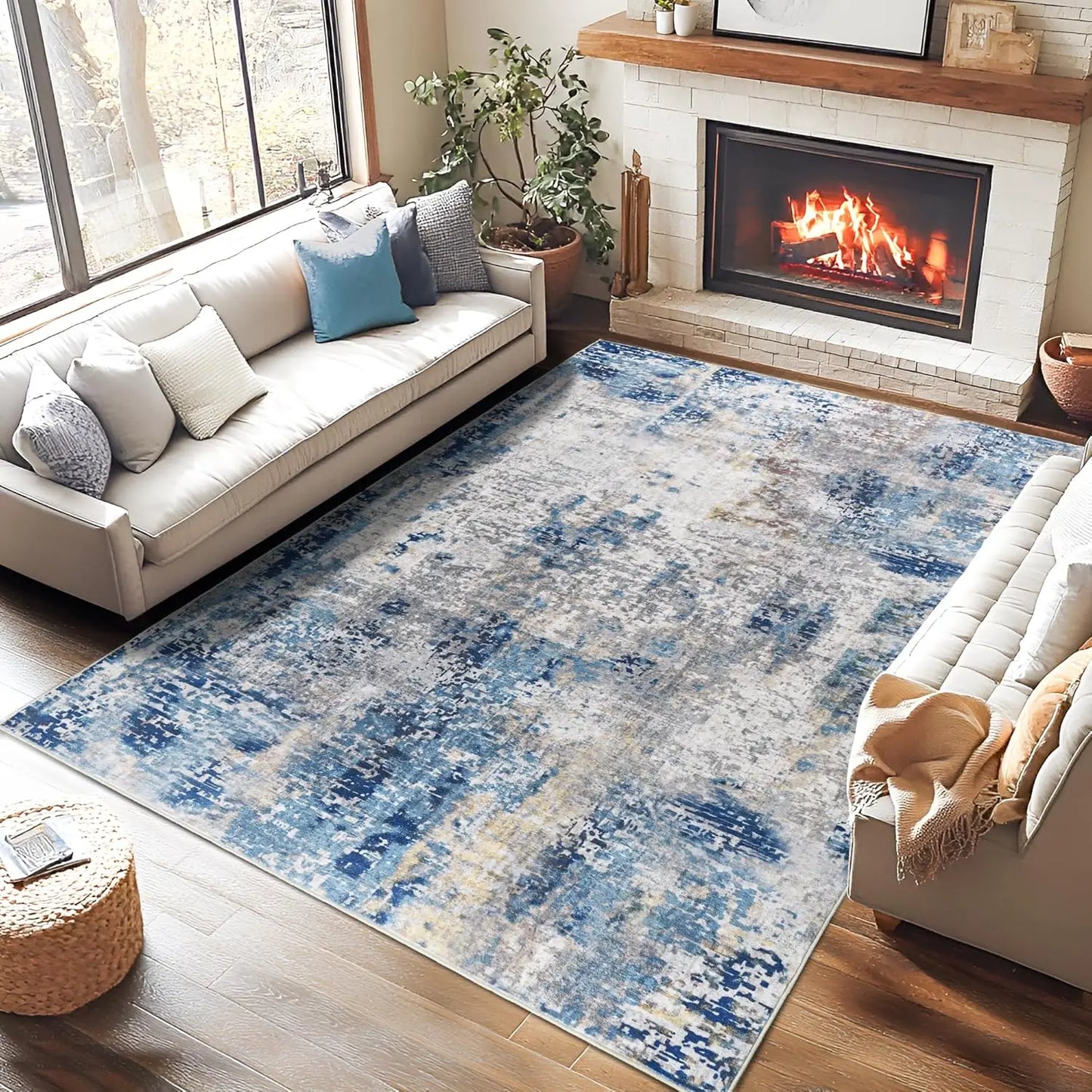Living Room Area Rugs Machine Washable Non-Slip Carpet.
