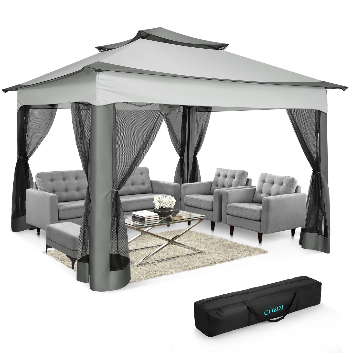 11x11ft Pop Up Gazebo Pavilion with Mosquito Netting
