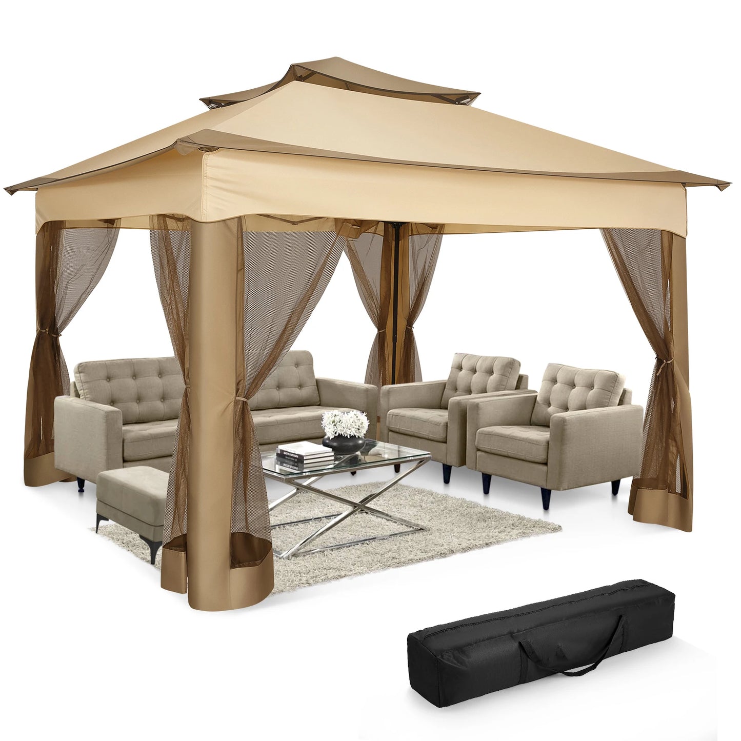 11x11ft Pop Up Gazebo Pavilion with Mosquito Netting
